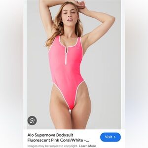 Never Worn Supernova Zip Front Bodysuit in Fluorescent Pink Coral/White